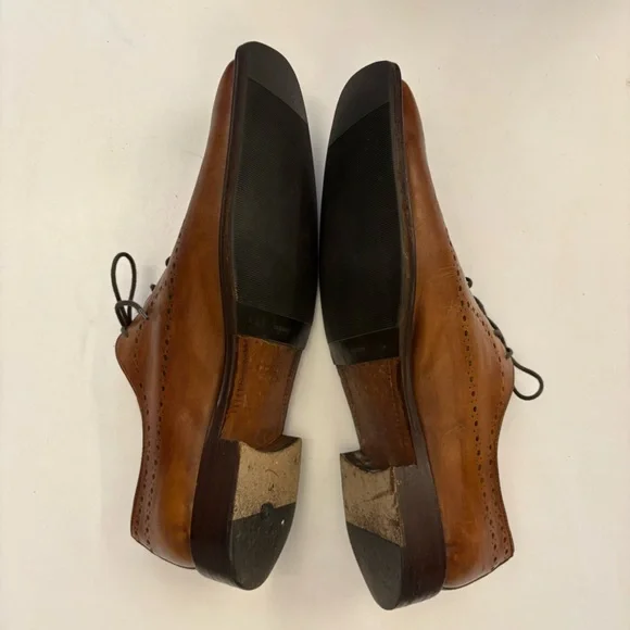 Calzoleria Toscana || Italian Leather Brogue Oxford Dress Shoes Tan EU 44 - Picture 3 of 9